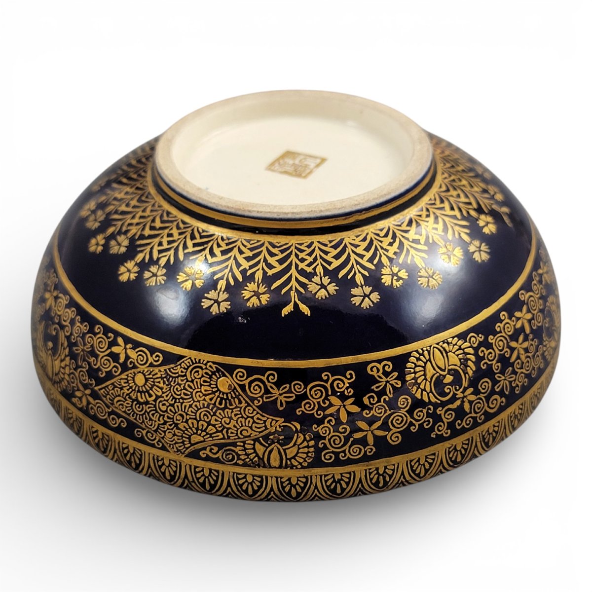 Antique Kinkozan Kyoto Satsuma Bowl, C.1880 – Cobalt Blue With Gilt Precision, Signed-photo-1