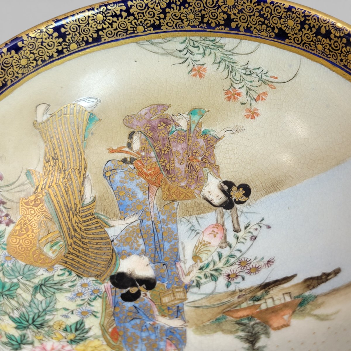 Antique Kinkozan Kyoto Satsuma Bowl, C.1880 – Cobalt Blue With Gilt Precision, Signed-photo-8