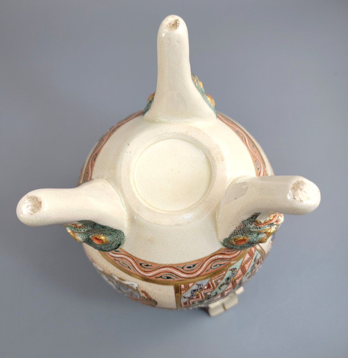 Satsuma Kyoto Incense Burner, Meiji Period C.1895, Shishi, Moriage, 34 Cm-photo-7