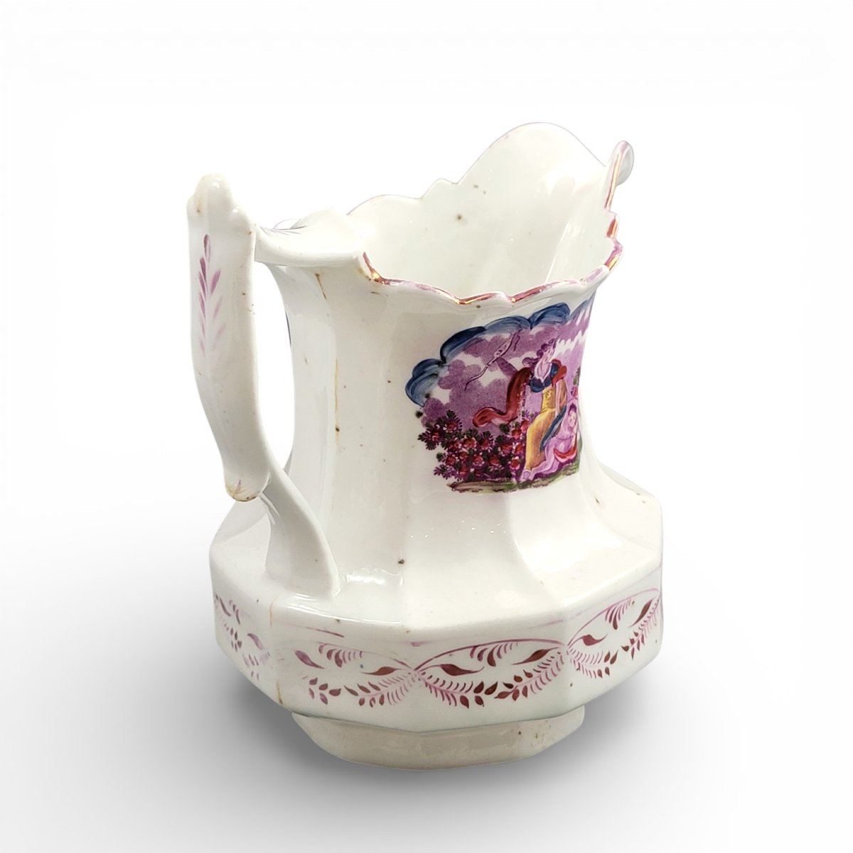 Cruche anglaise en pearlware du Staffordshire, décor en transfert violet et lustre, c 1825–1840-photo-3