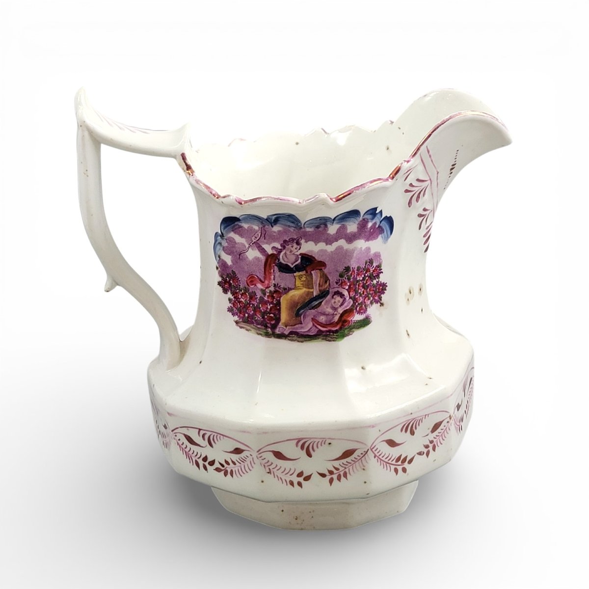 Cruche anglaise en pearlware du Staffordshire, décor en transfert violet et lustre, c 1825–1840-photo-4