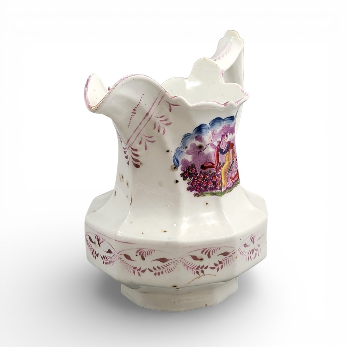 Cruche anglaise en pearlware du Staffordshire, décor en transfert violet et lustre, c 1825–1840-photo-2