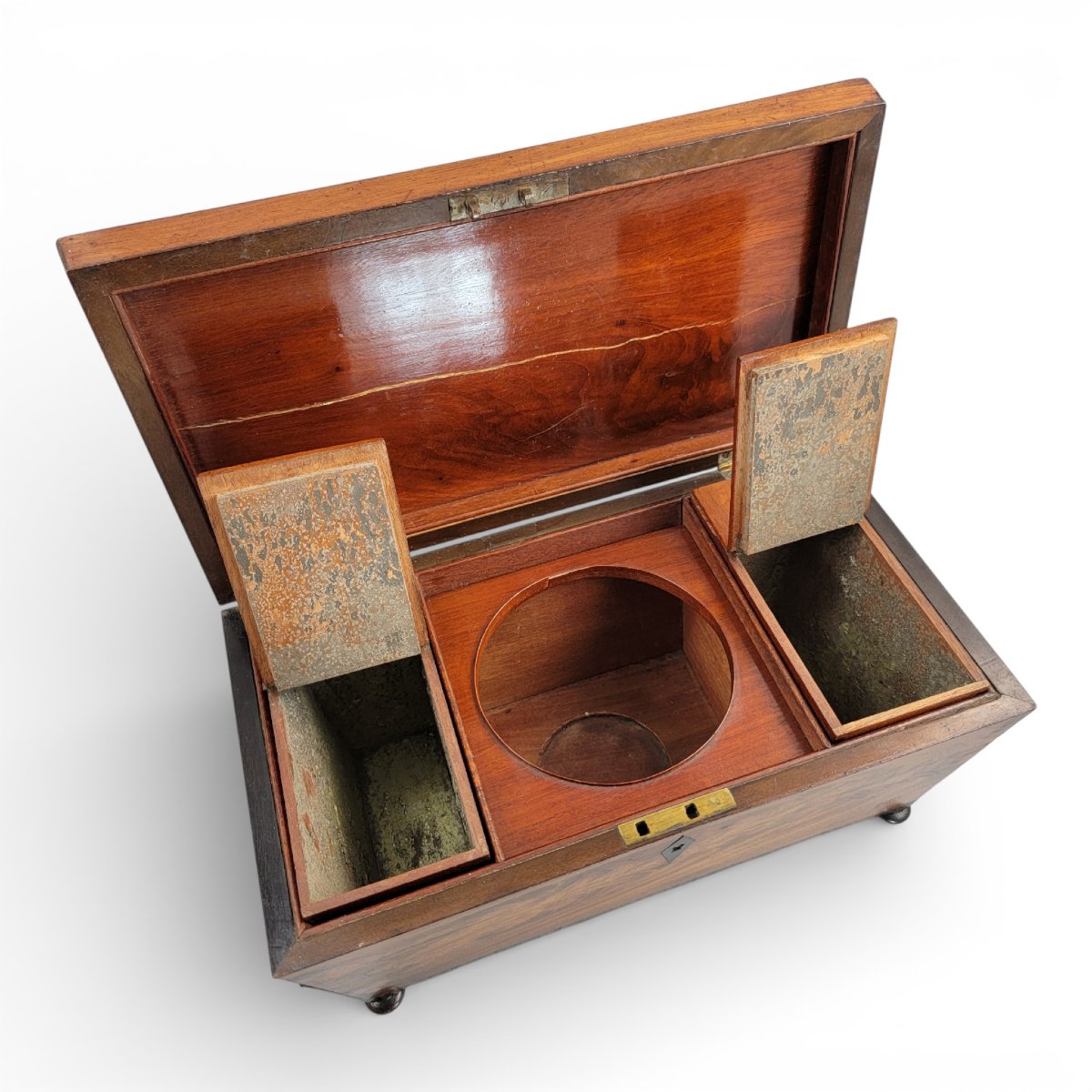 English Regency Mahogany Tea Caddy With Cut Glass Bowl, Early 19th Century-photo-4