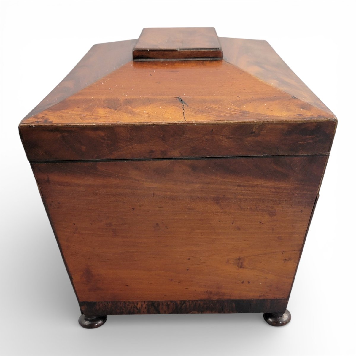 English Regency Mahogany Tea Caddy With Cut Glass Bowl, Early 19th Century-photo-1