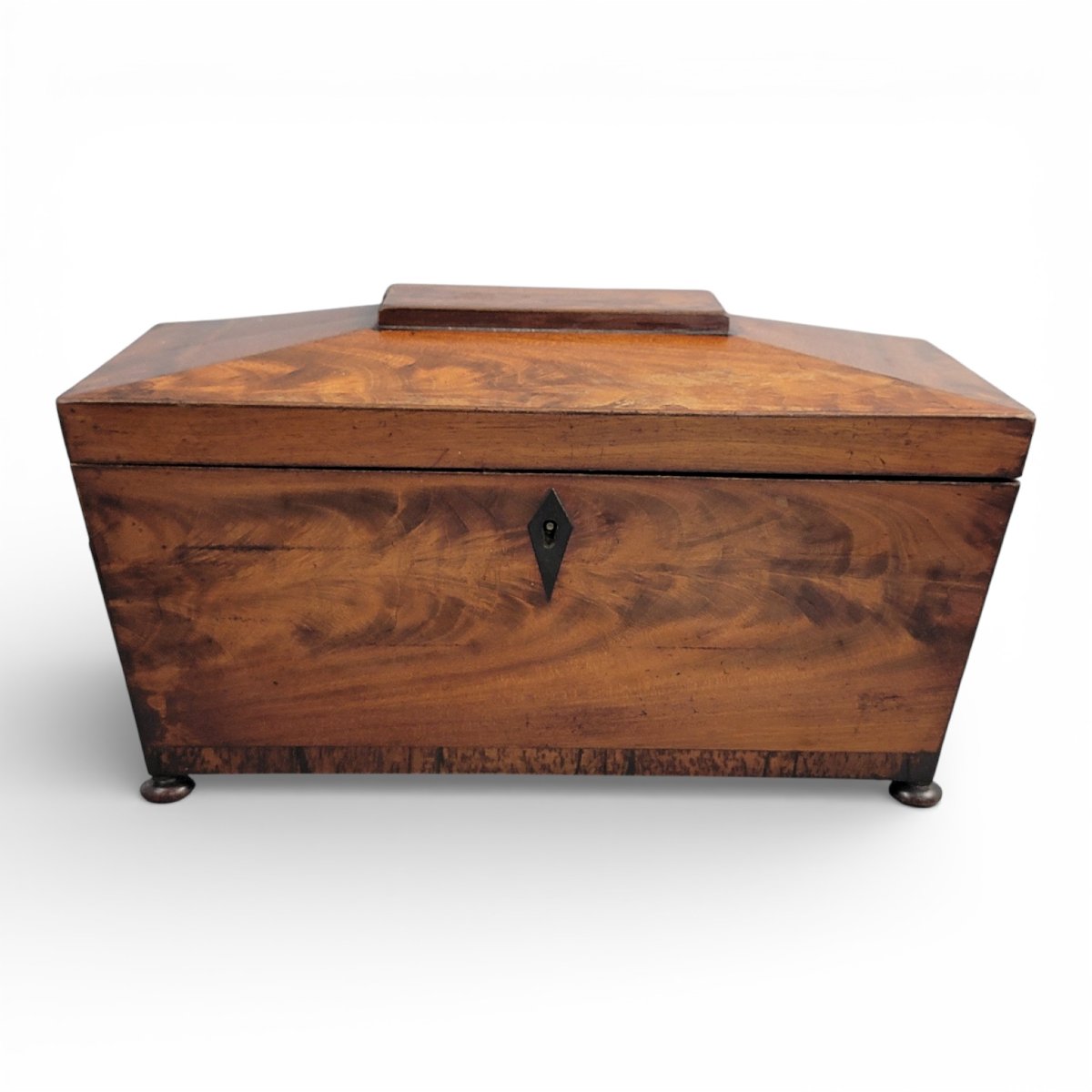 English Regency Mahogany Tea Caddy With Cut Glass Bowl, Early 19th Century-photo-4