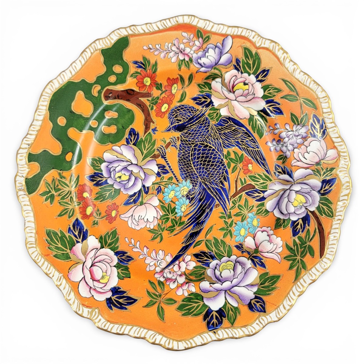 Mason’s Patent Ironstone Orientalist Charger Plate With Exotic Bird On Orange Ground, C.1915