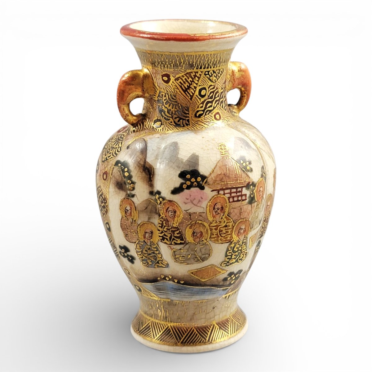 Vase miniature Satsuma Meiji fin XIXe, décor figuratif doré, mon Shimazu-photo-3
