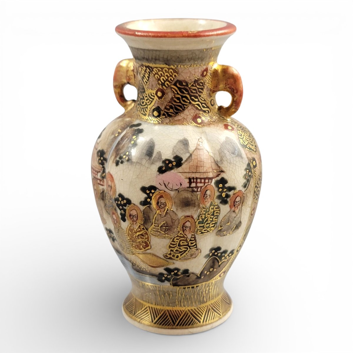 Vase miniature Satsuma Meiji fin XIXe, décor figuratif doré, mon Shimazu-photo-2