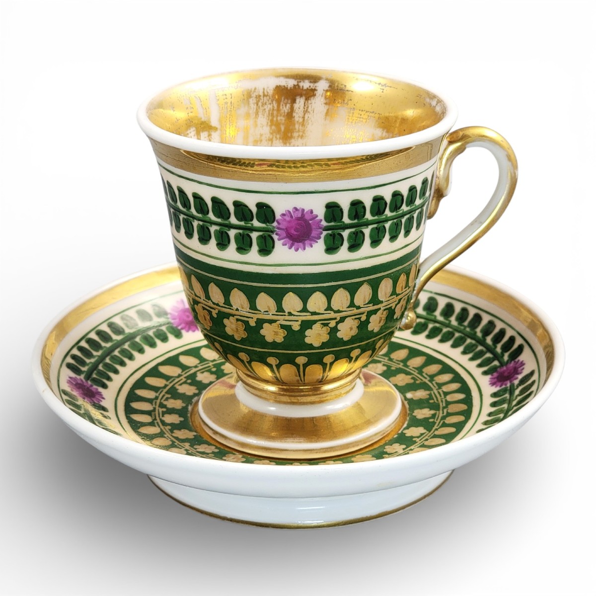 Tasse et soucoupe en porcelaine Empire de Bohême, Giesshübel (Kysibl), vers 1820