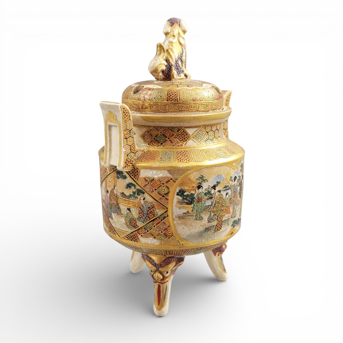 Signed Meiji Period Satsuma Koro By Shunzan With Shi-shi Finial, C.1890-photo-3