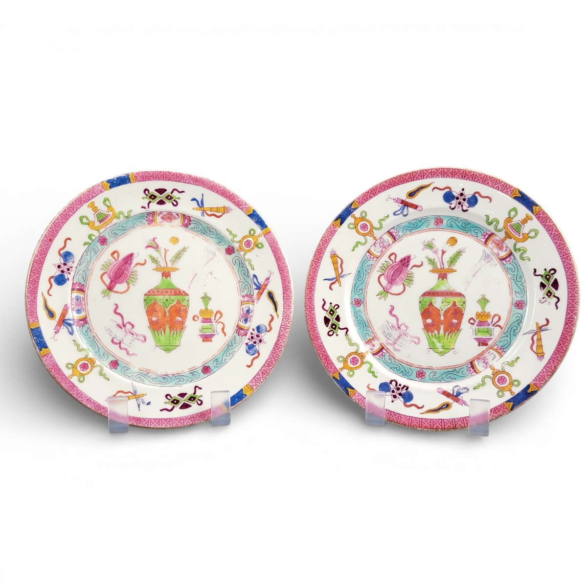 Pair Of Minton Decorative Plates With Oriental “red Vase” Design, Late Victorian–edwardian