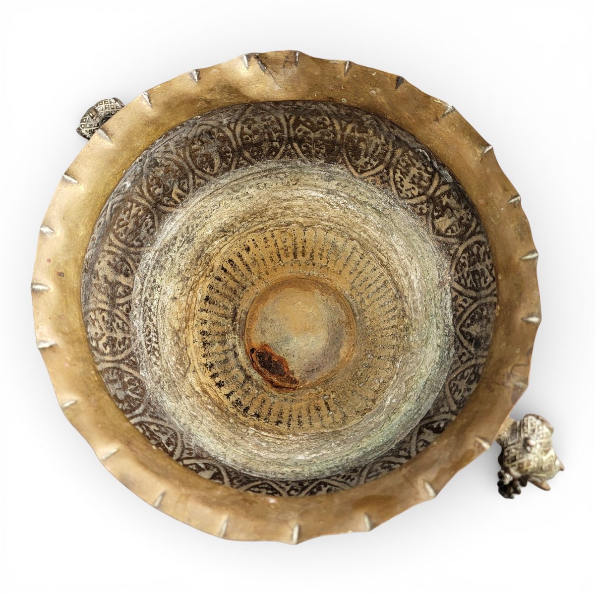 Large Indian Brass Jardinière With Elephant Handles, Raj Period, C.1880-photo-1