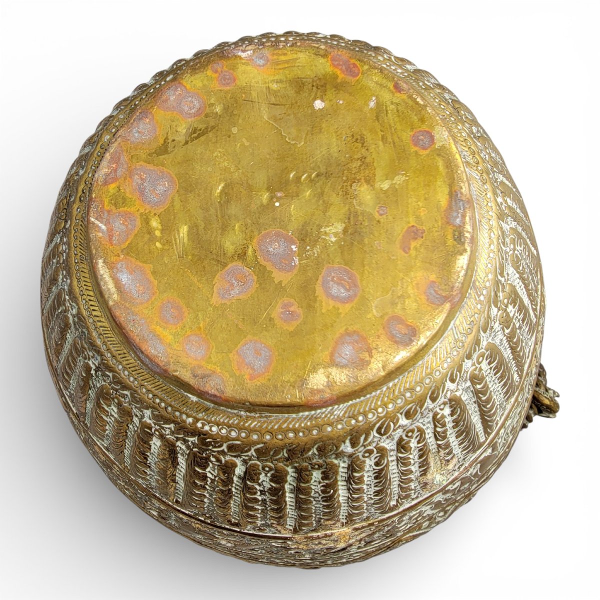 Large Indian Brass Jardinière With Elephant Handles, Raj Period, C.1880-photo-2