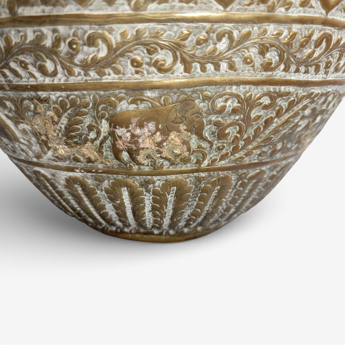 Large Indian Brass Jardinière With Elephant Handles, Raj Period, C.1880-photo-7