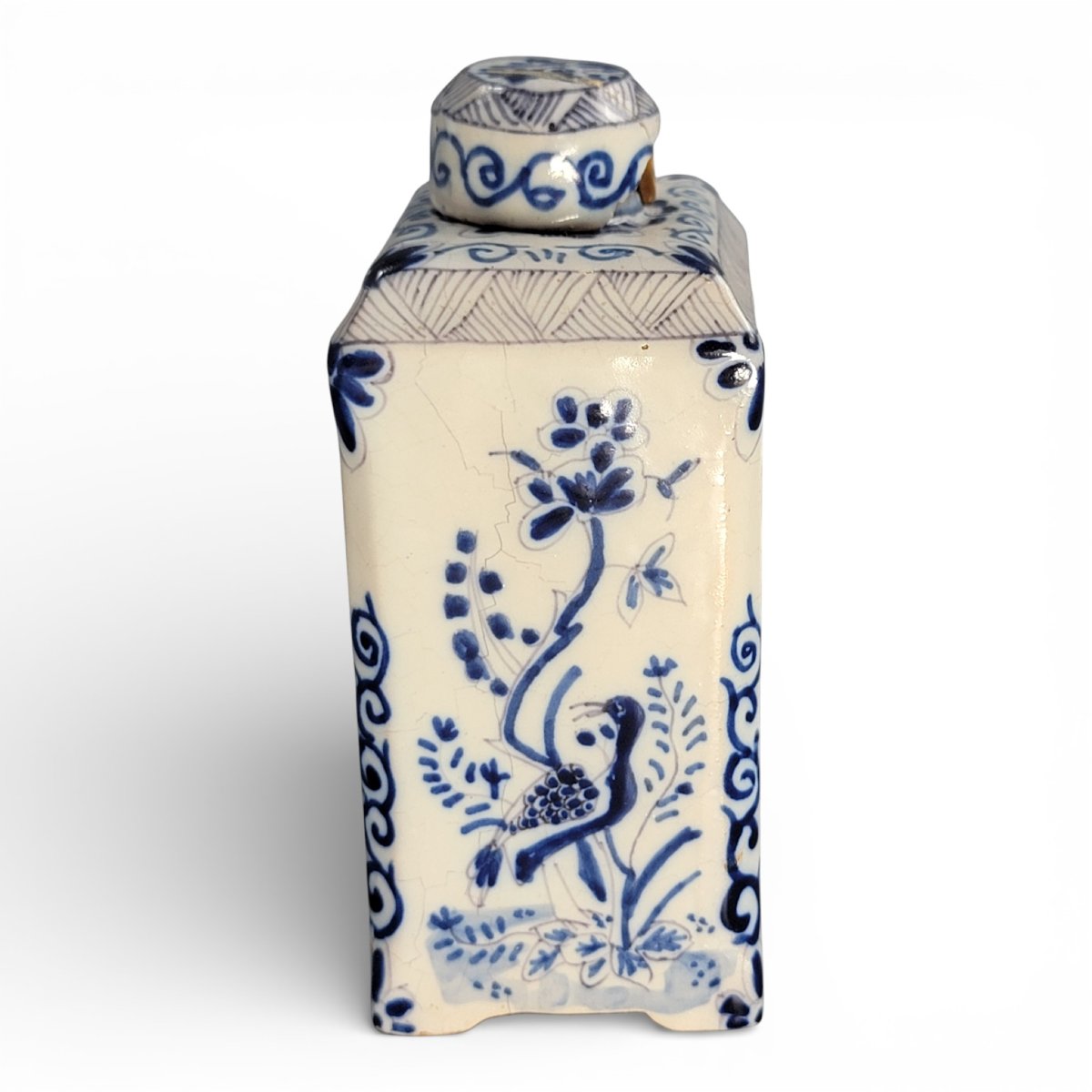 Théière/Boîte à thé Delft (Pays-Bas), faïence bleu & blanc, chinoiserie, XVIIIe-photo-2