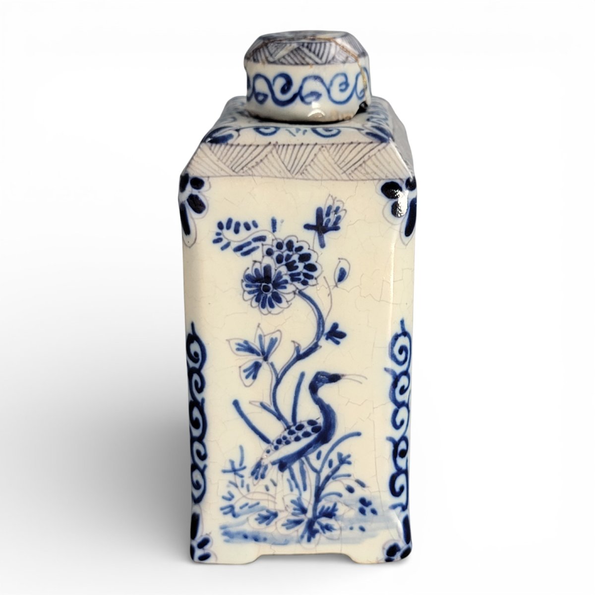 Théière/Boîte à thé Delft (Pays-Bas), faïence bleu & blanc, chinoiserie, XVIIIe-photo-3