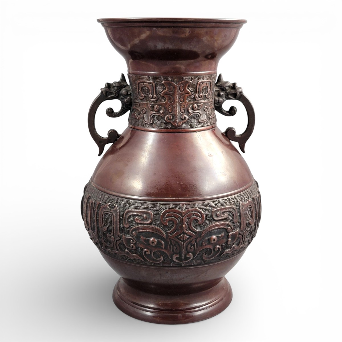 Large Japanese Archaistic Bronze Hu Vase, Takaoka Circle, Meiji–taishō