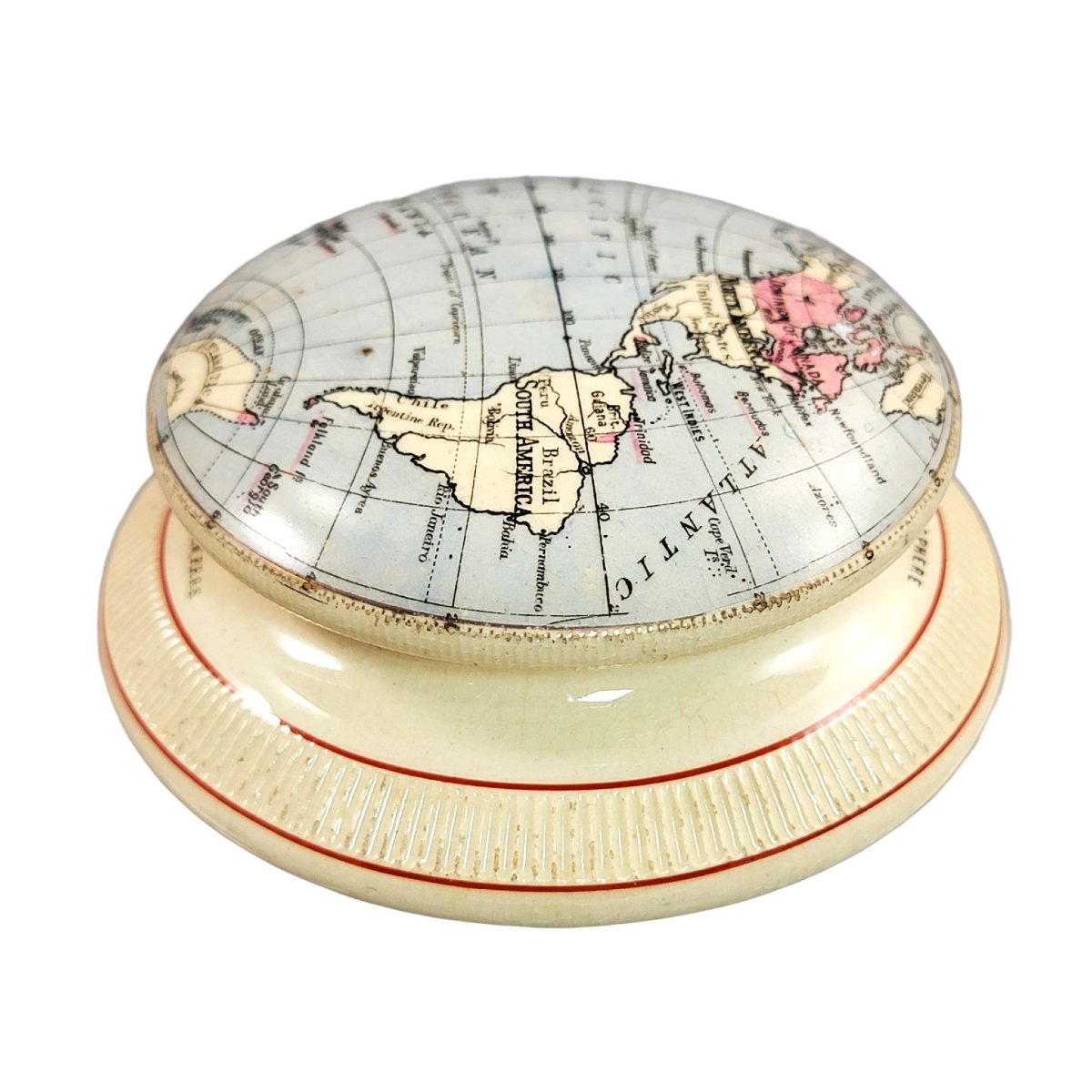 Presse-papiers cartographique en porcelaine Macintyre, hémisphère occidental, vers 1889-photo-2