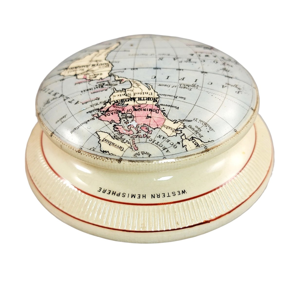 Presse-papiers cartographique en porcelaine Macintyre, hémisphère occidental, vers 1889-photo-3