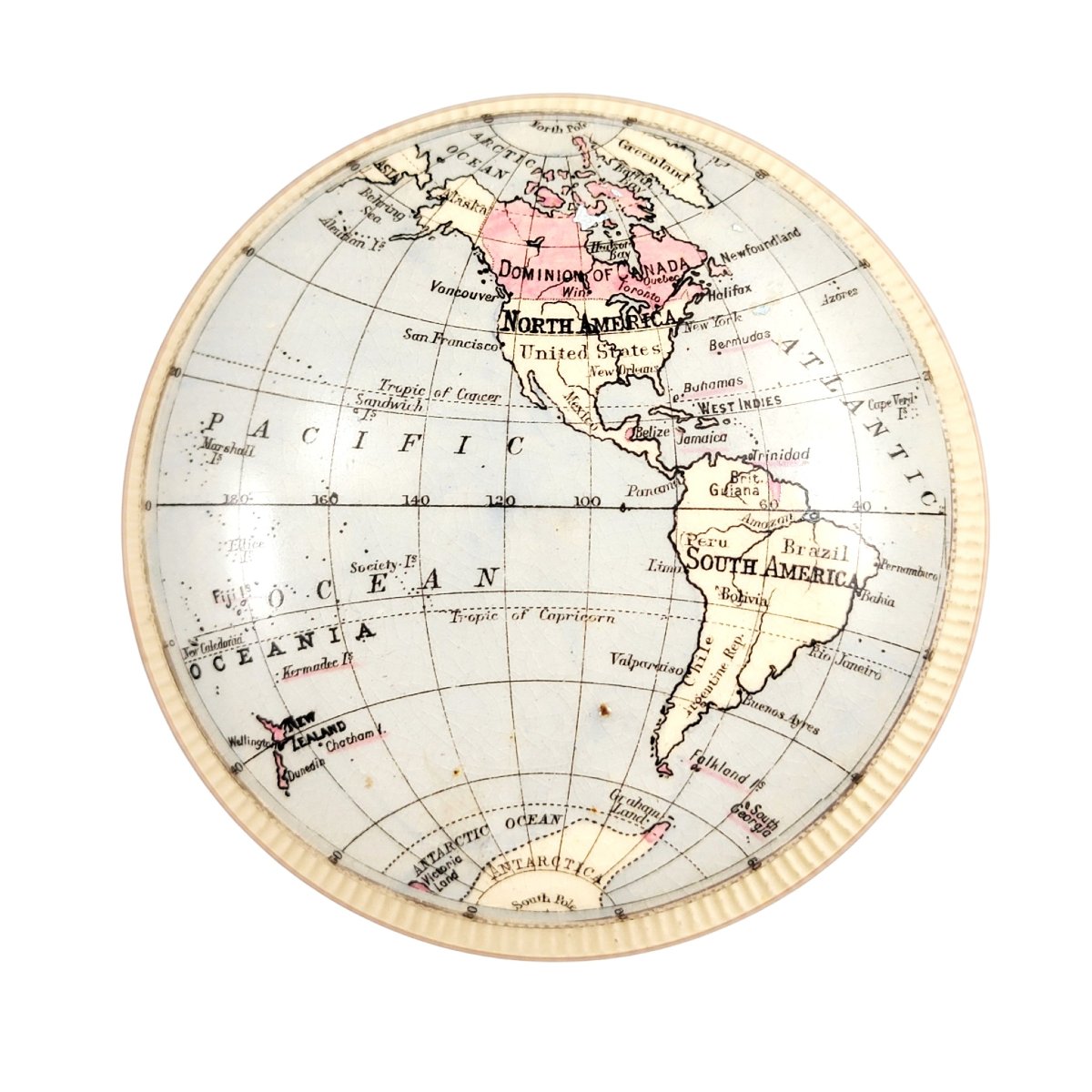 Presse-papiers cartographique en porcelaine Macintyre, hémisphère occidental, vers 1889-photo-1