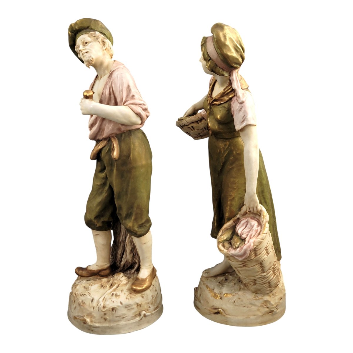 Royal Dux Porcelain Figures Of A Fisherman And Fisherwoman, Bohemia, C. 1918-photo-2