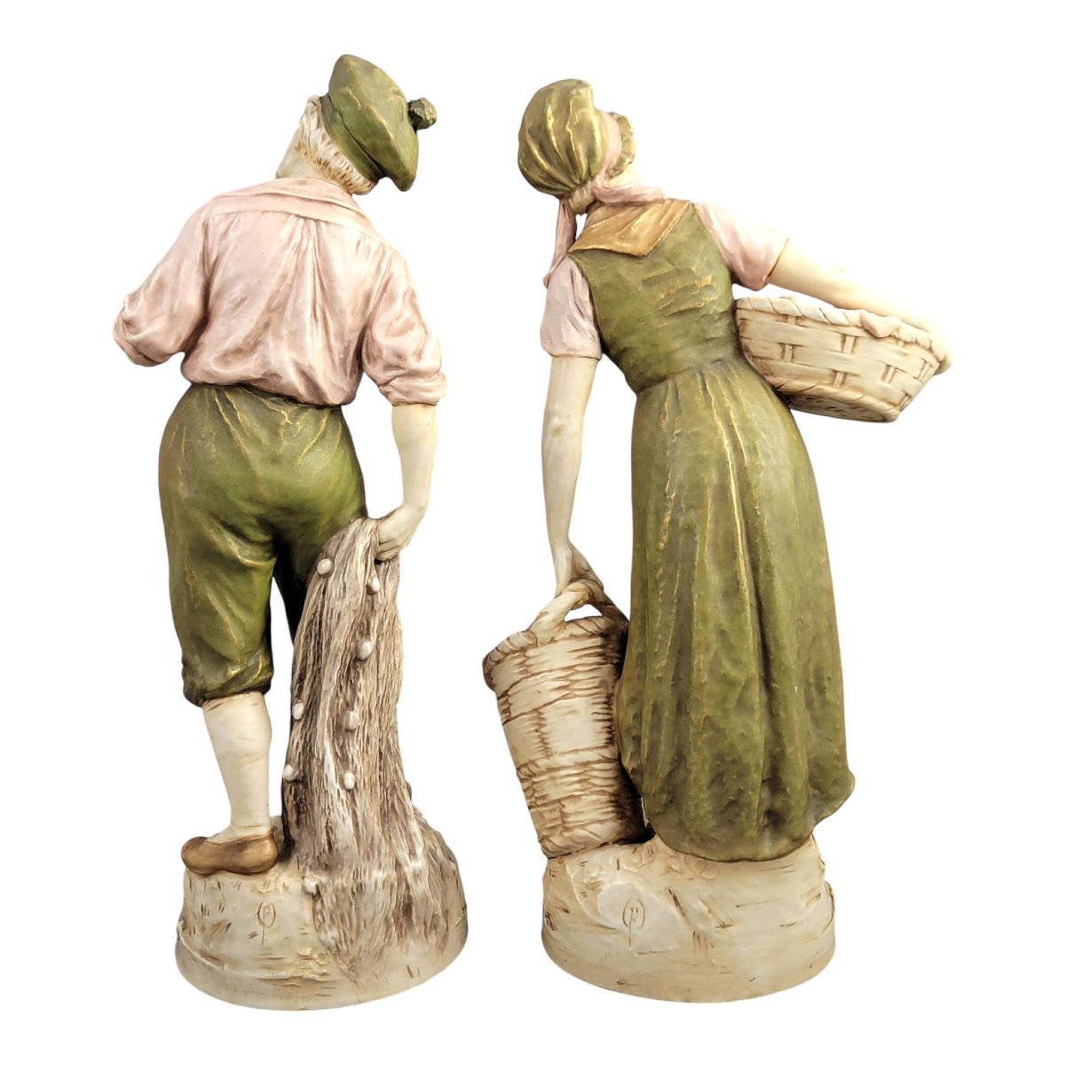 Royal Dux Porcelain Figures Of A Fisherman And Fisherwoman, Bohemia, C. 1918-photo-3