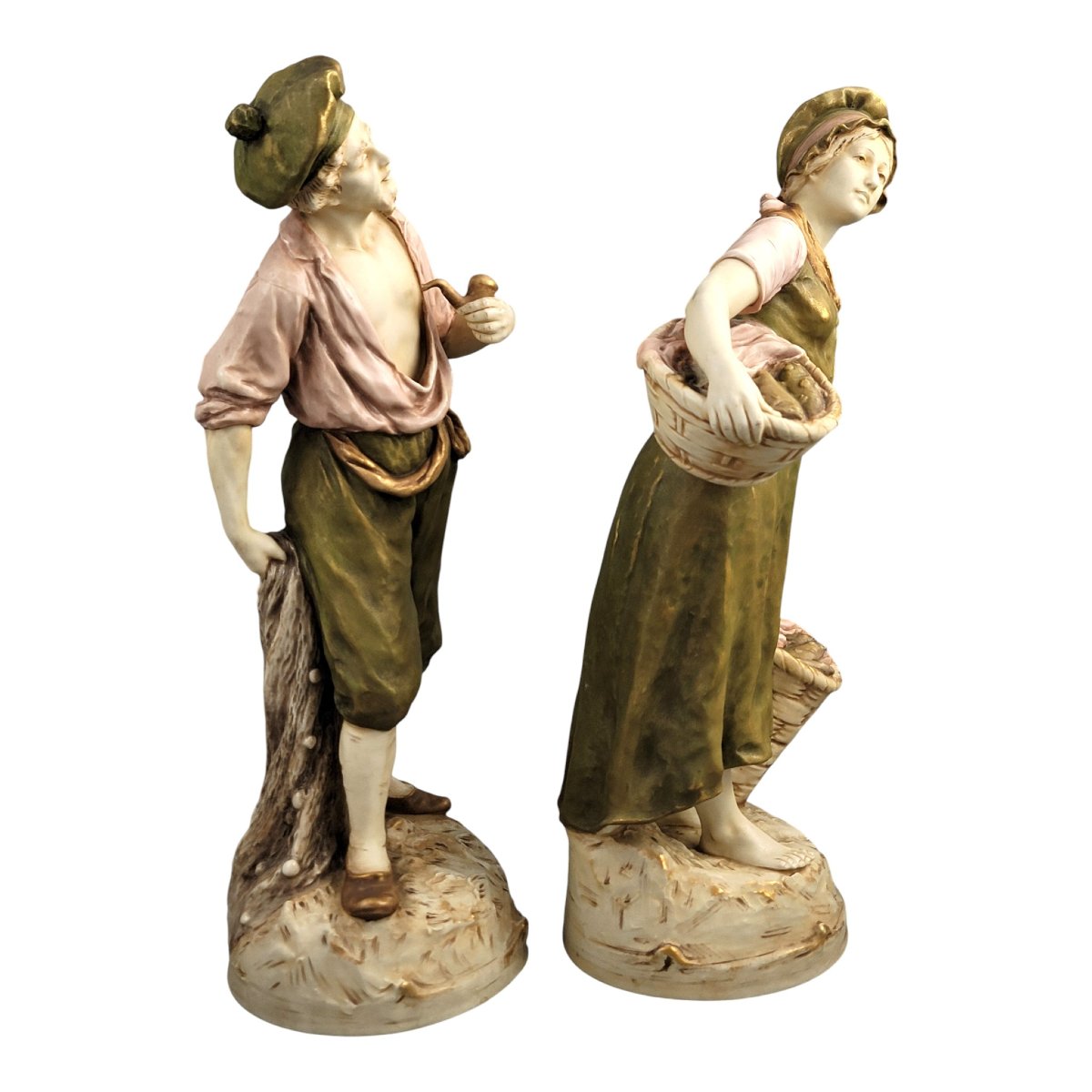 Royal Dux Porcelain Figures Of A Fisherman And Fisherwoman, Bohemia, C. 1918-photo-1