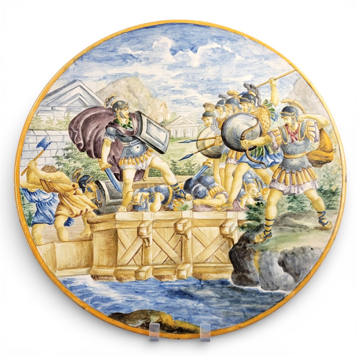 Large Italian Istoriato Revival Maiolica Charger, Pesaro School, Classical Heroic Scene, C. 189-photo-2