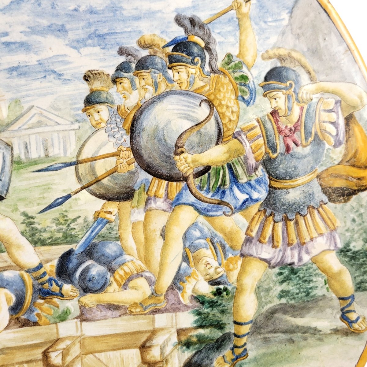 Large Italian Istoriato Revival Maiolica Charger, Pesaro School, Classical Heroic Scene, C. 189-photo-1
