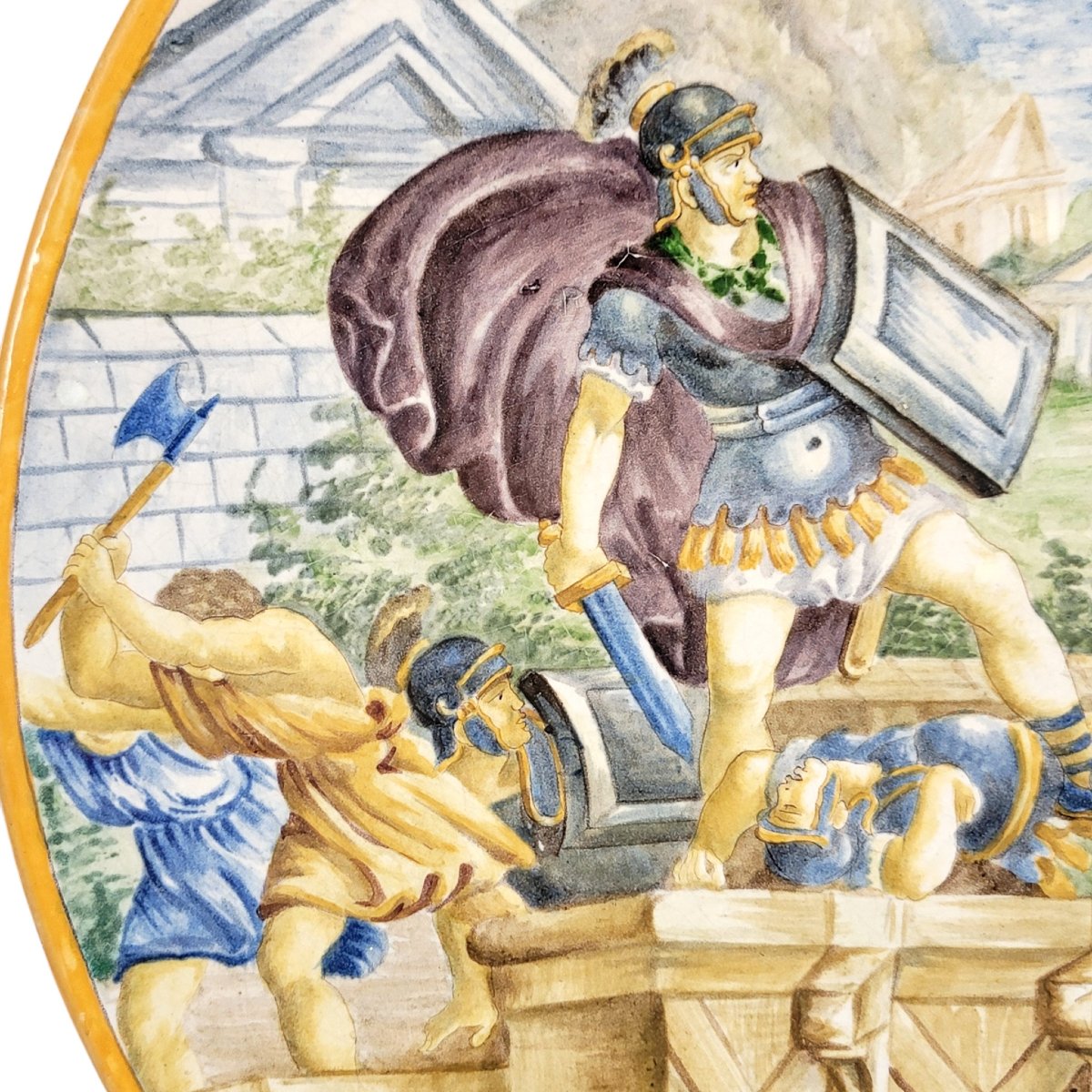 Large Italian Istoriato Revival Maiolica Charger, Pesaro School, Classical Heroic Scene, C. 189-photo-2