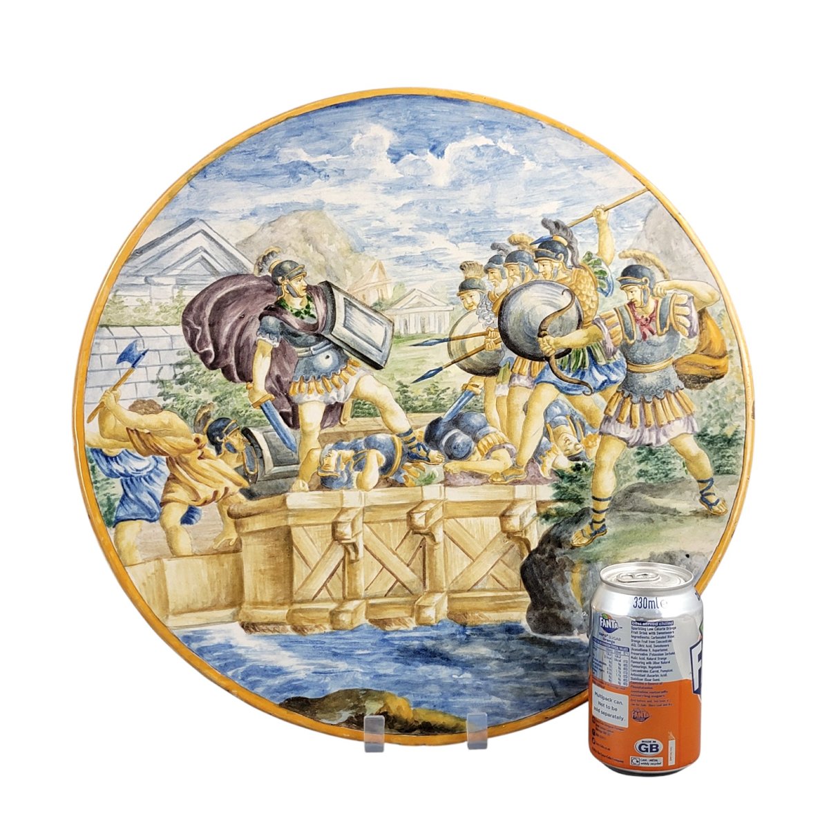 Large Italian Istoriato Revival Maiolica Charger, Pesaro School, Classical Heroic Scene, C. 189-photo-3