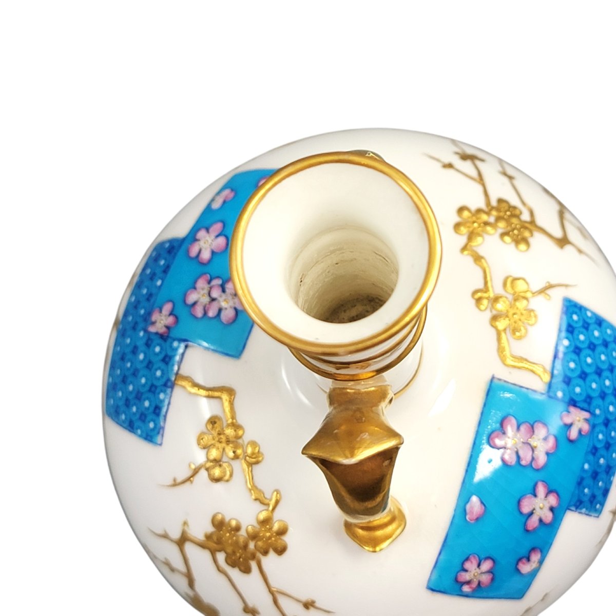 Minton Porcelain Bottle Vase With Raised Gilded Prunus By Christopher Dresser, C. 1890-photo-5