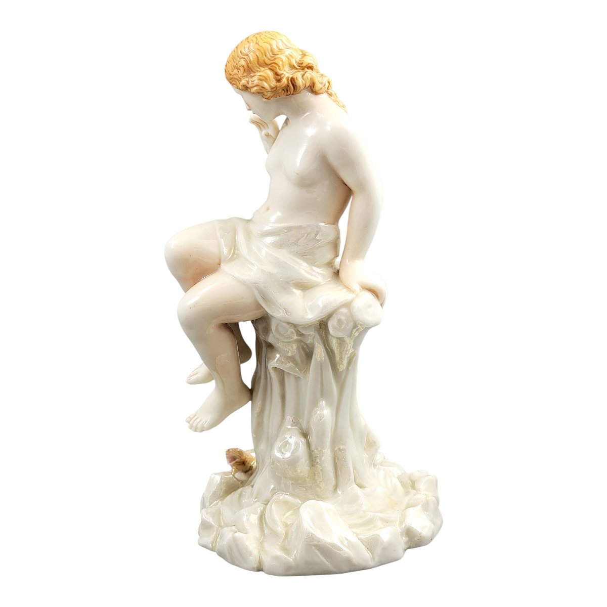 Royal Worcester, sculpture en porcelaine irisée d’une jeune femme avec lézard, vers 1870-photo-3