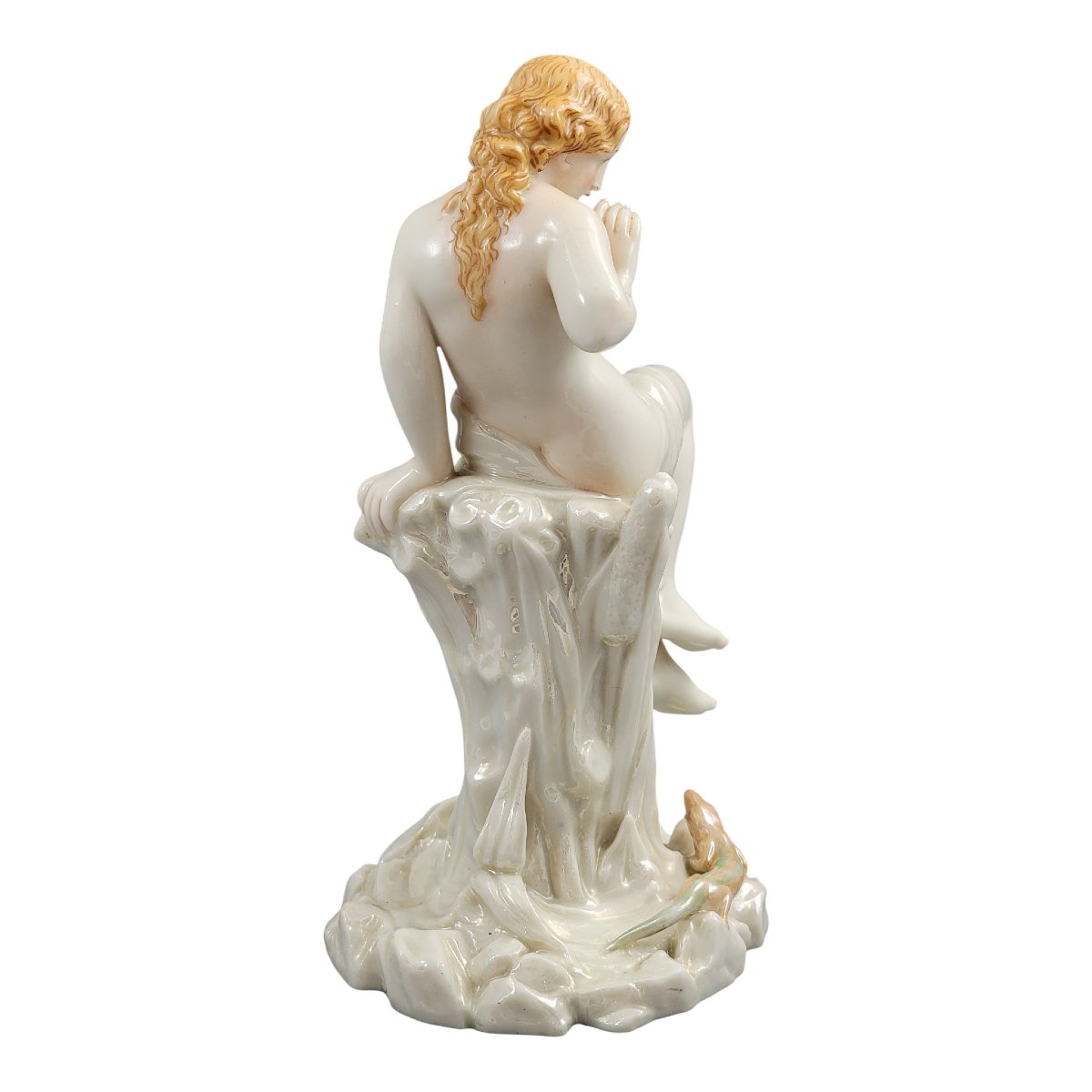 Royal Worcester, sculpture en porcelaine irisée d’une jeune femme avec lézard, vers 1870-photo-1