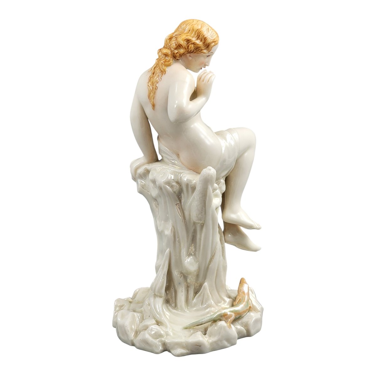 Royal Worcester, sculpture en porcelaine irisée d’une jeune femme avec lézard, vers 1870-photo-2