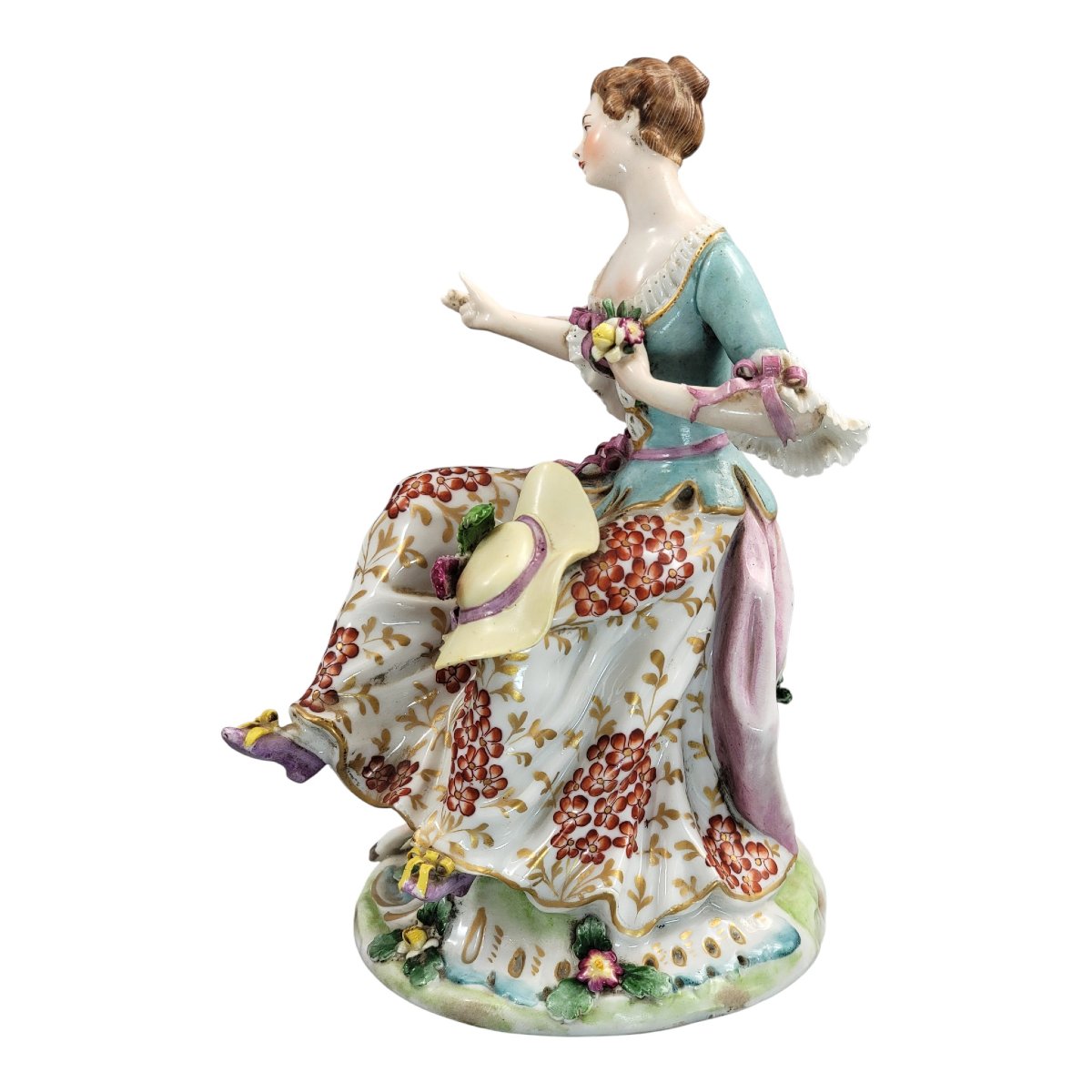 Figurine en porcelaine Samson, bergère au mouton, style Chelsea, vers 1870-photo-3