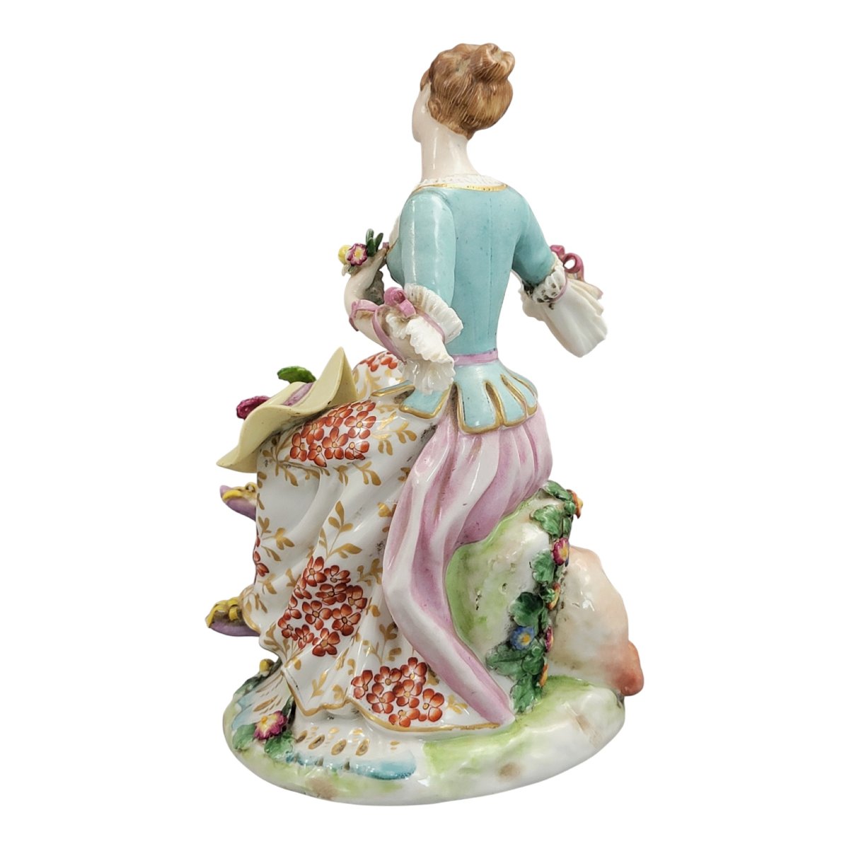 Figurine en porcelaine Samson, bergère au mouton, style Chelsea, vers 1870-photo-4