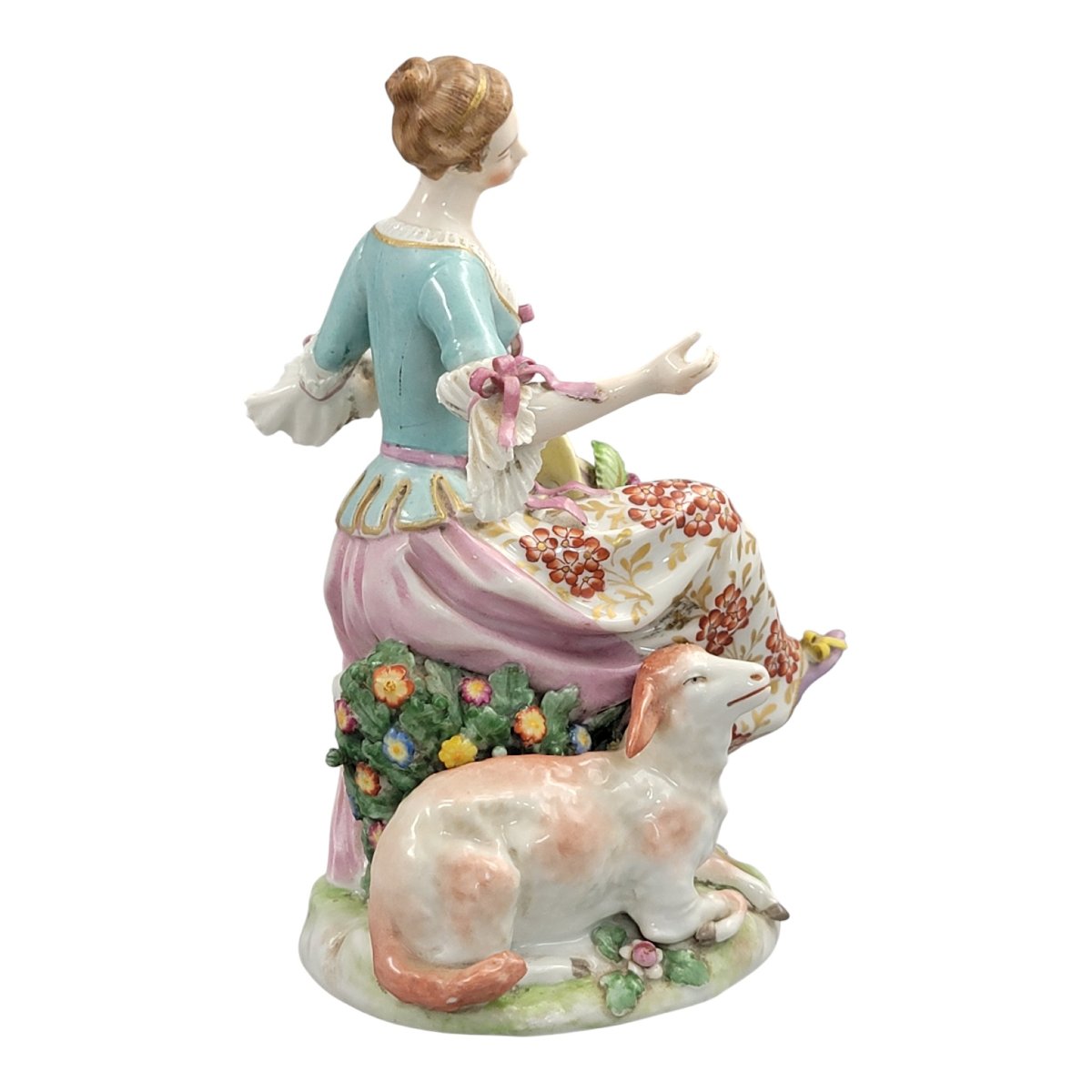 Figurine en porcelaine Samson, bergère au mouton, style Chelsea, vers 1870-photo-2