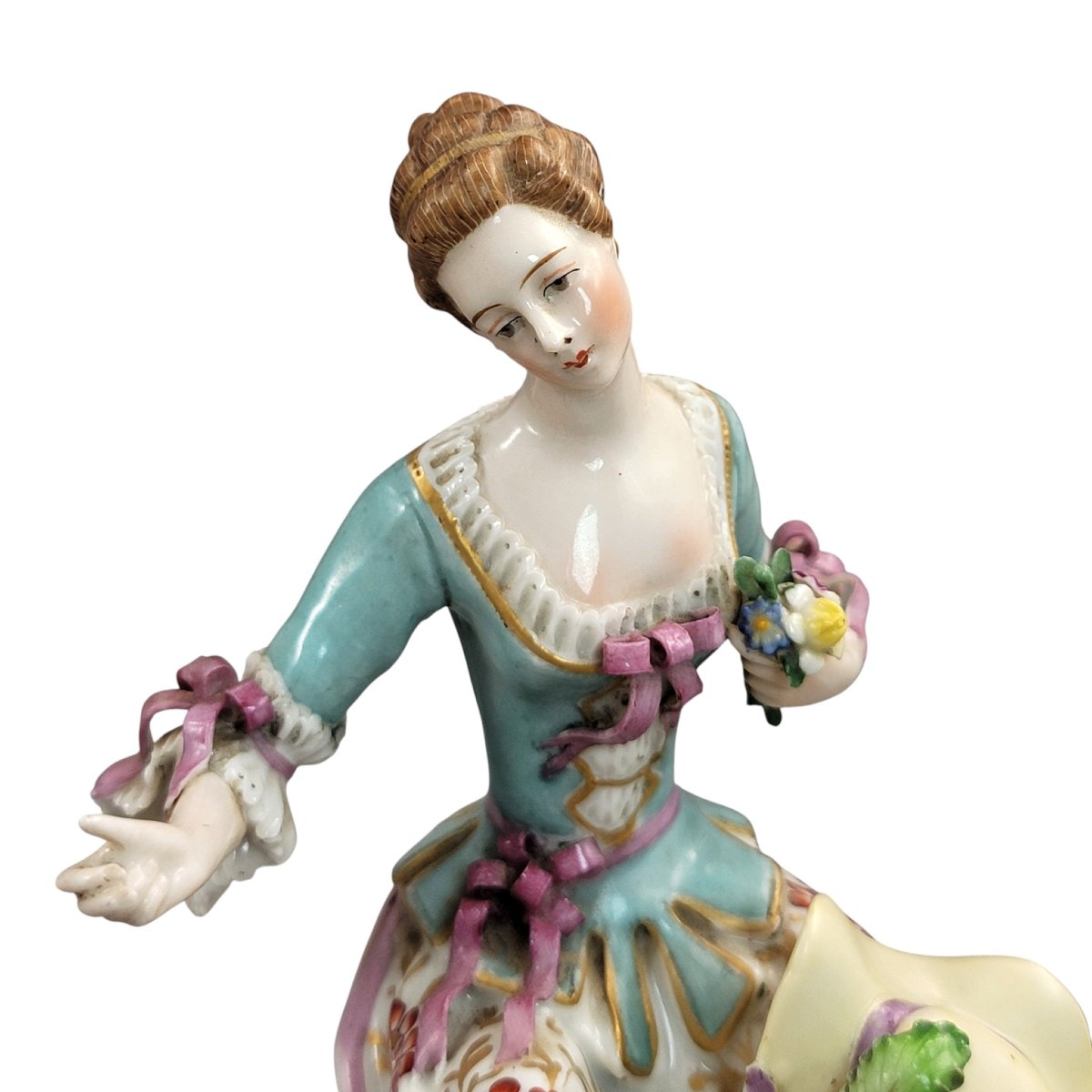 Figurine en porcelaine Samson, bergère au mouton, style Chelsea, vers 1870-photo-4