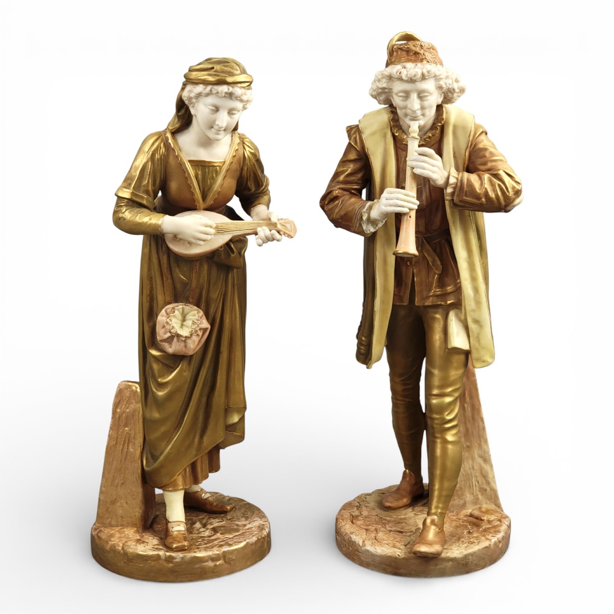 Royal Worcester Prestige Shot-enamel Porcelain Musicians, 1912–1914