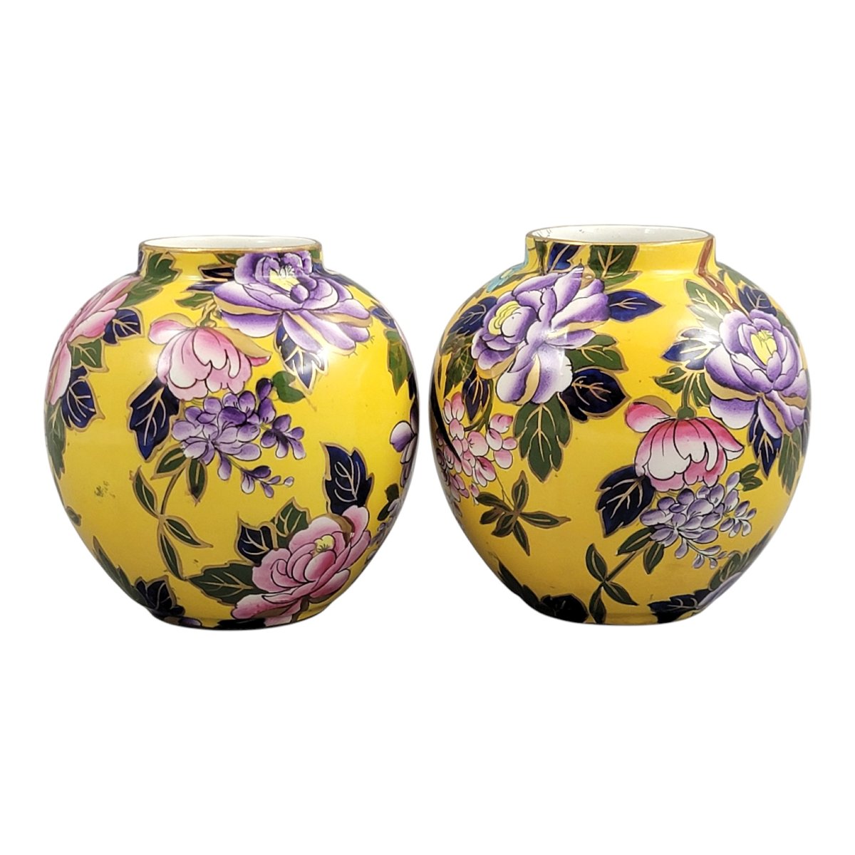 Pair Of Mason’s Patent Ironstone Posy Vases With Exotic Bird, Circa 1915-photo-4