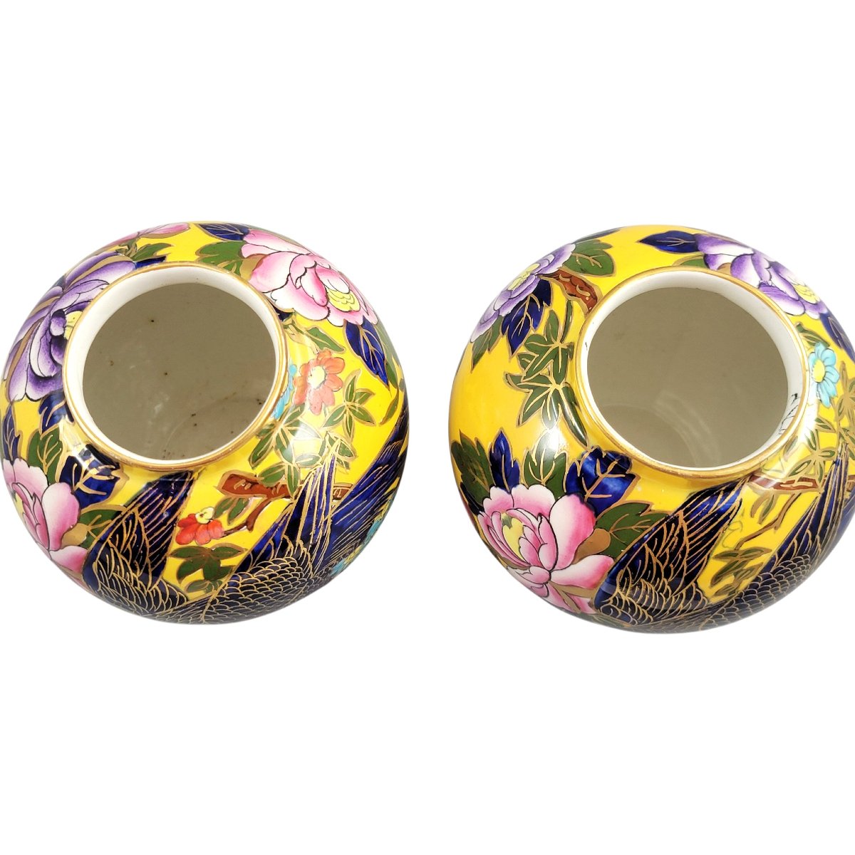 Pair Of Mason’s Patent Ironstone Posy Vases With Exotic Bird, Circa 1915-photo-3