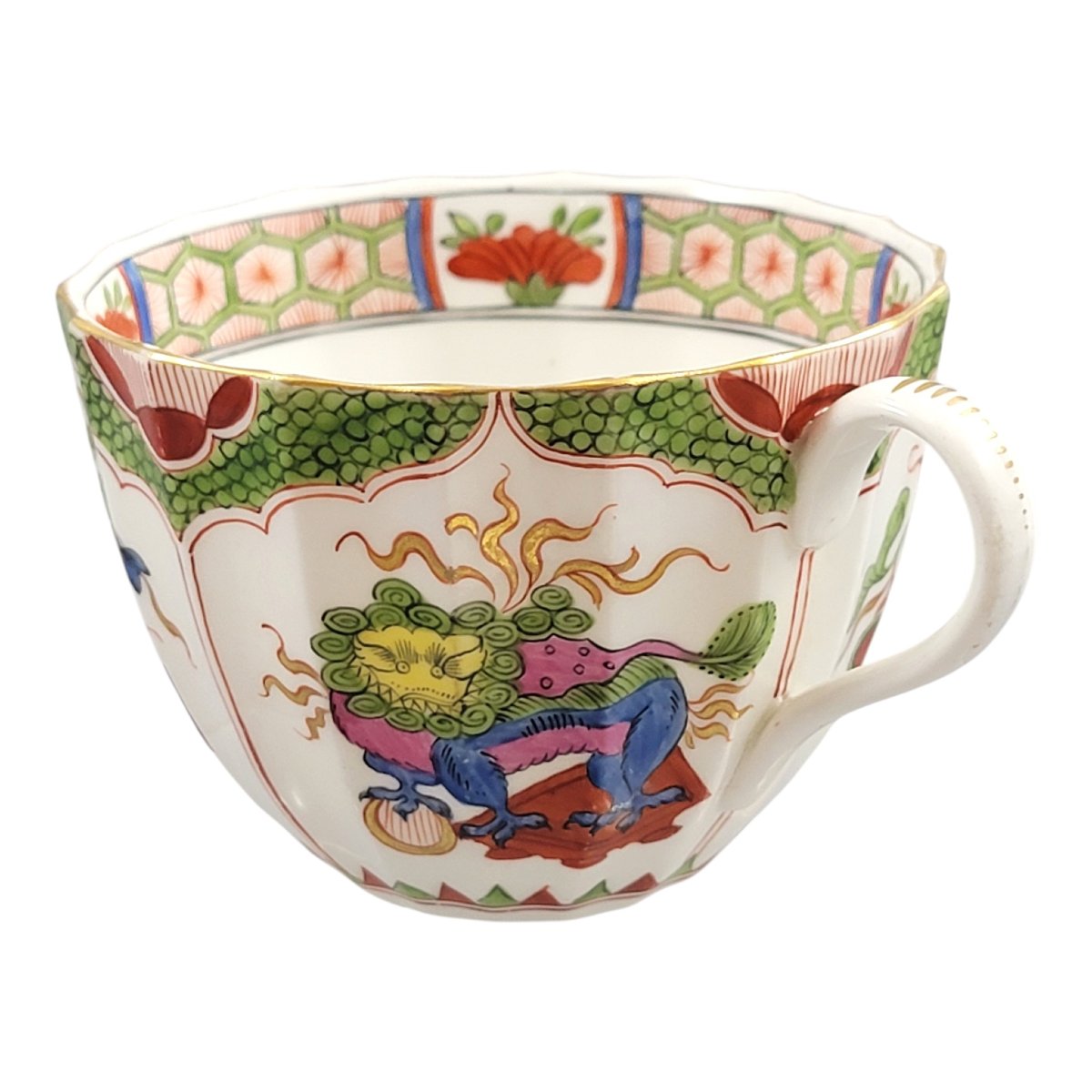 Early 19th Century Worcester Porcelain Cup And Saucer, Dragon Compartments, C.1815-photo-1