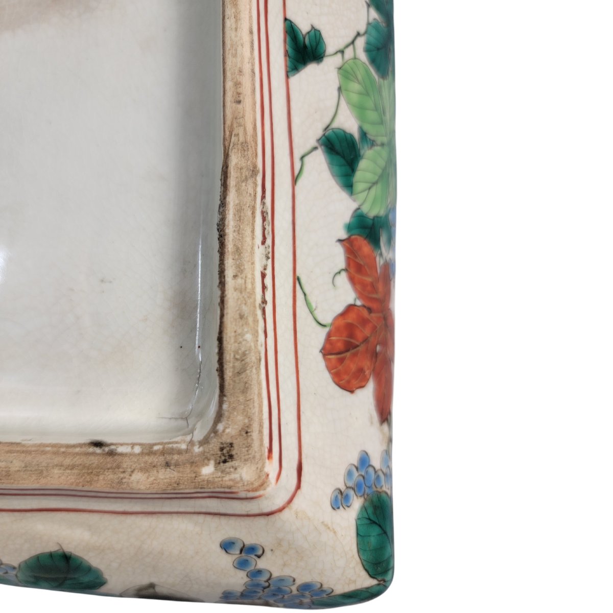Rare Meiji Era Heavy Kutani Rectangular Platter - Kinrande Gold & Moriage Peonies-photo-4