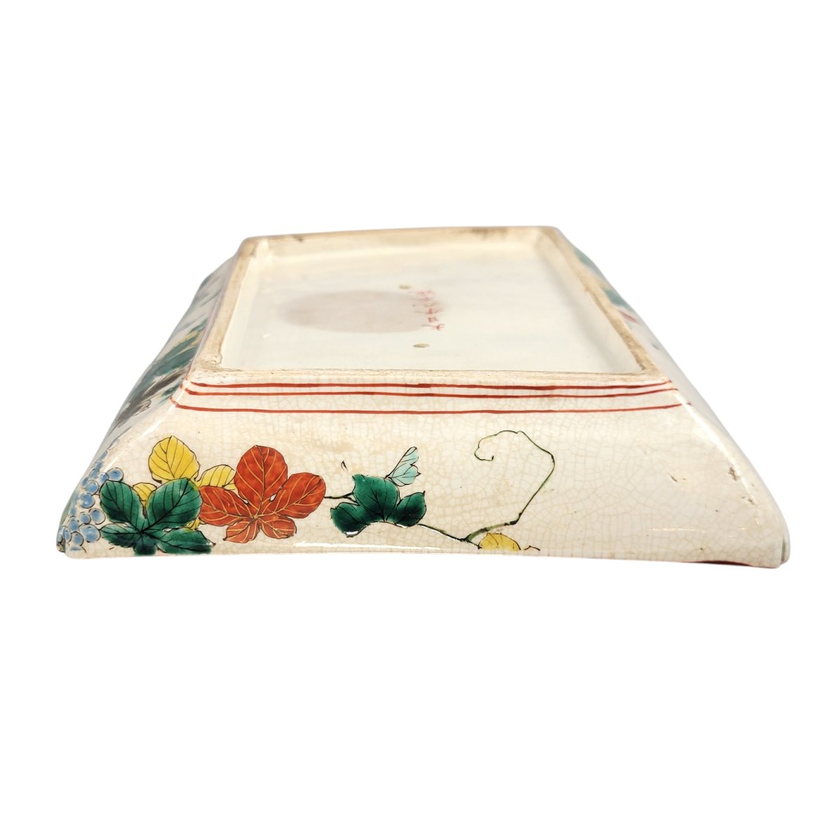 Rare Meiji Era Heavy Kutani Rectangular Platter - Kinrande Gold & Moriage Peonies-photo-1