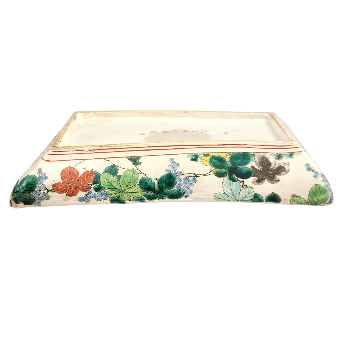 Rare Meiji Era Heavy Kutani Rectangular Platter - Kinrande Gold & Moriage Peonies-photo-4