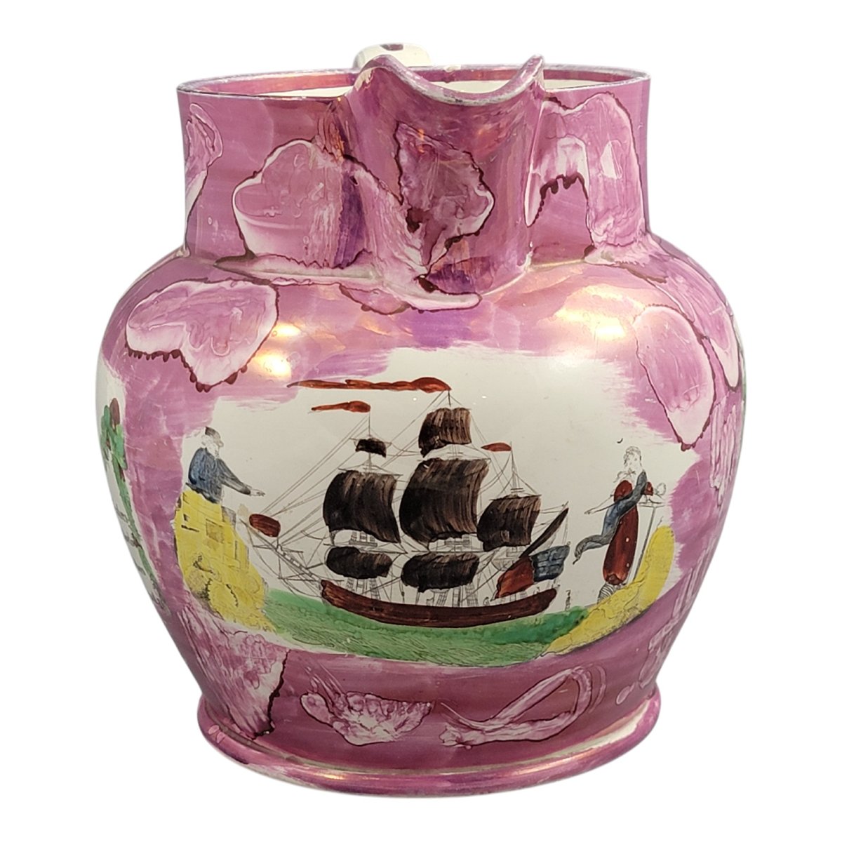 Grande cruche anglaise en lustre de Sunderland, décor maritime, vers 1810-photo-2