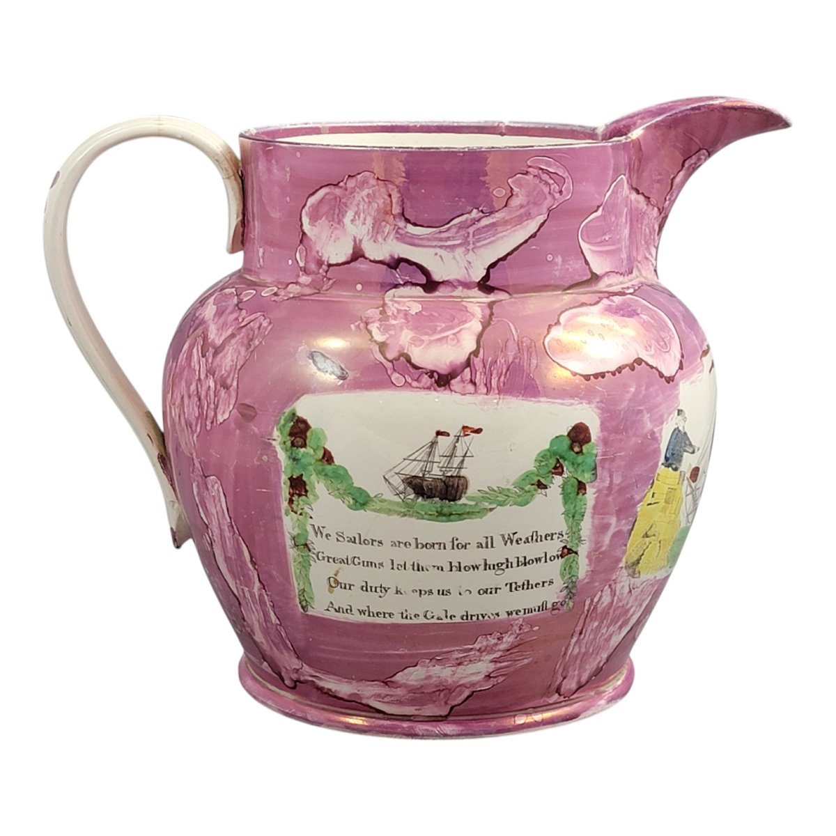Grande cruche anglaise en lustre de Sunderland, décor maritime, vers 1810-photo-3