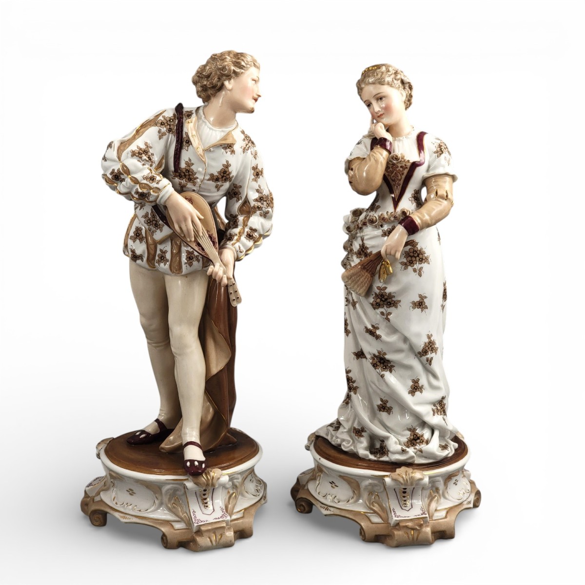 Volkstedt, Richard Eckert & Co., Large Galant Musician Porcelain Pair, C. 1894