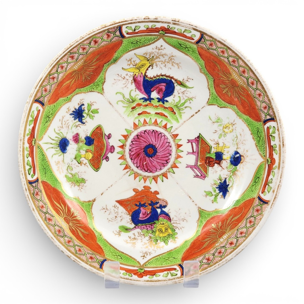 Assiette Worcester, Flight Barr & Barr, décor Dragon en Compartiments, vers 1820